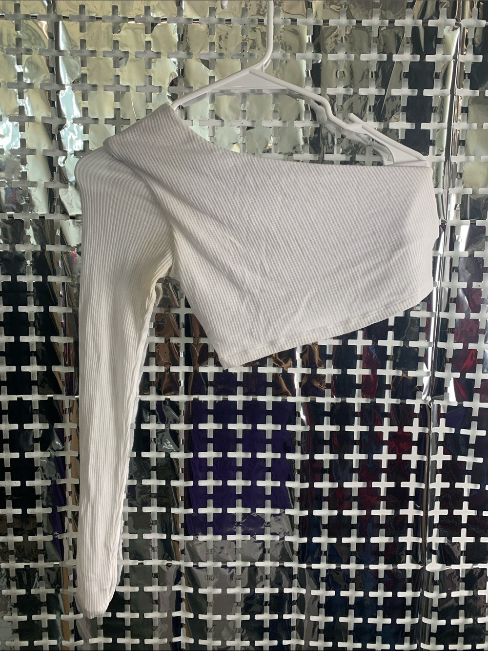 ALO Yoga White Ribbed One-Shoulder Crop Top